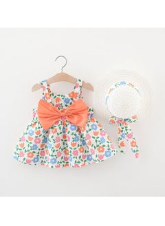 New Little Fragmented Flower Big Bow Straw Hat Skirt Girl's Strap Dress Gift Hat