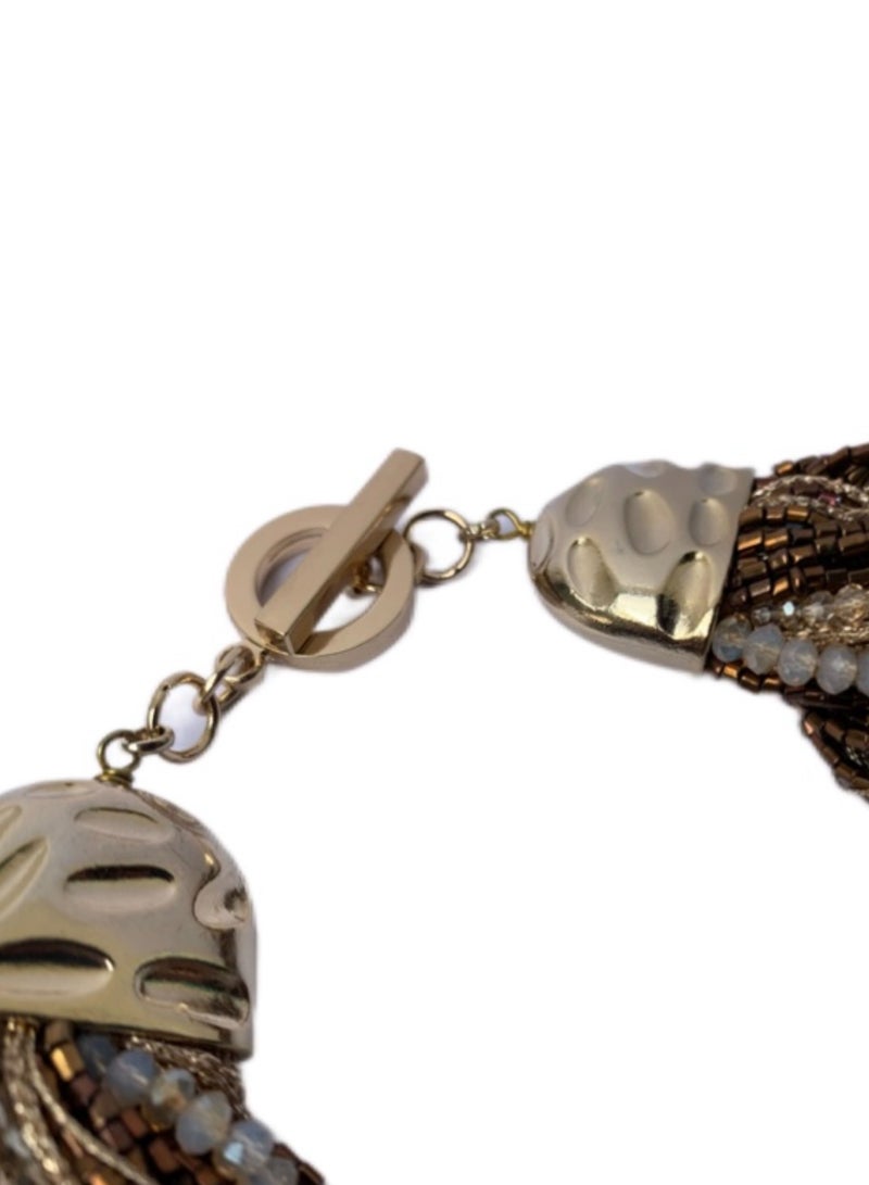 Royalace Women's Golden/Brown Shiny Beaded Braided Necklace - Image 3
