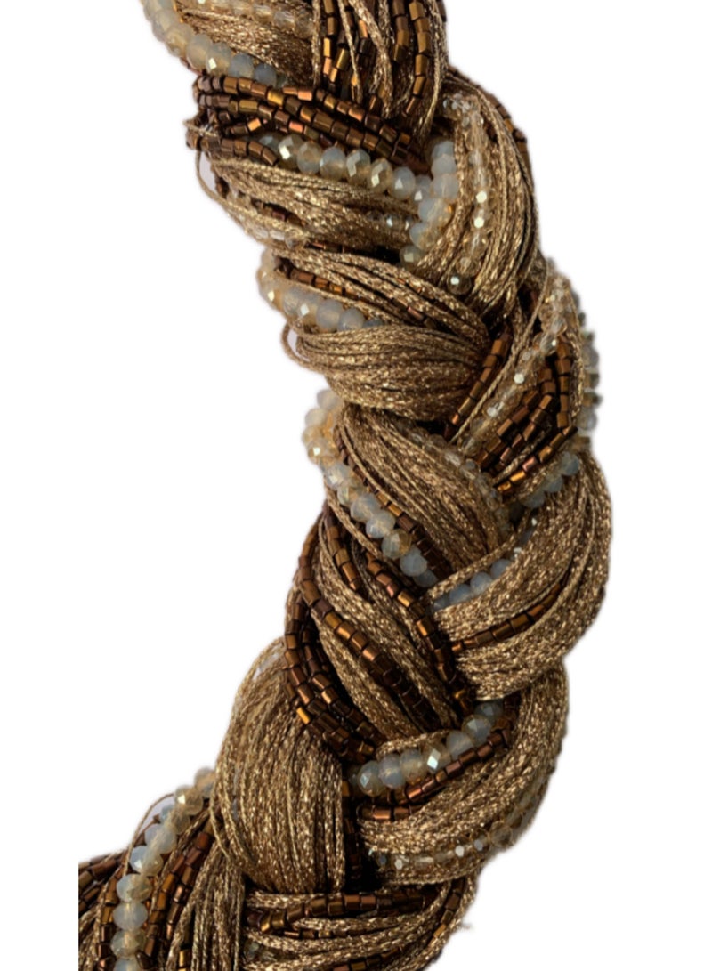 Royalace Women's Golden/Brown Shiny Beaded Braided Necklace - Image 5