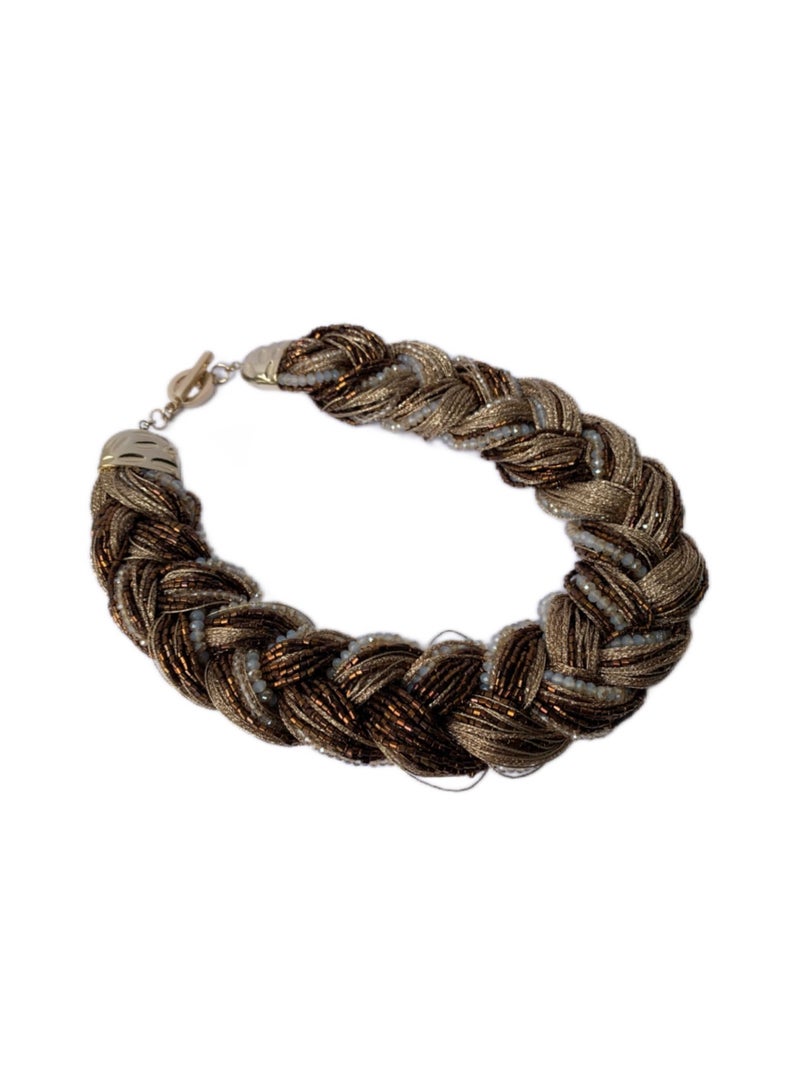 Royalace Women's Golden/Brown Shiny Beaded Braided Necklace - Image 2