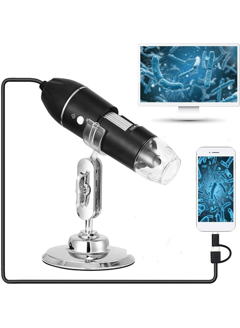 ميكروسكوب usb بقدرة تكبير حتى 1600 x  مزود بإضاءة ليد 8 لمبات بزرار تحكم في قوة الإضائة يعمل بالUSB و يمكن توصيلة على الكمبيوتر او التابلت او الموبايل - Image 3