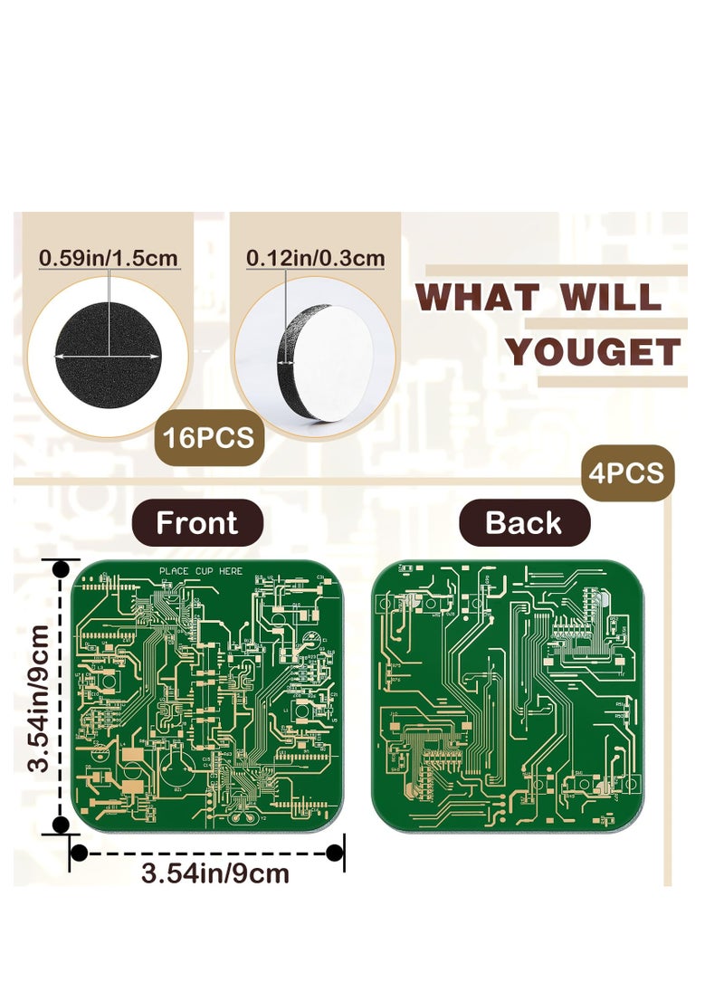 KASTWAVE PCB Coasters, 4 Pcs Circuit Board Coasters, Funny Coasters Desk Decor, Men Funny Drink Coasters with Anti-Slip Pad, for Coffee Table Geeks Engineer Boyfriend Dads Gifts, Green  - Image 2