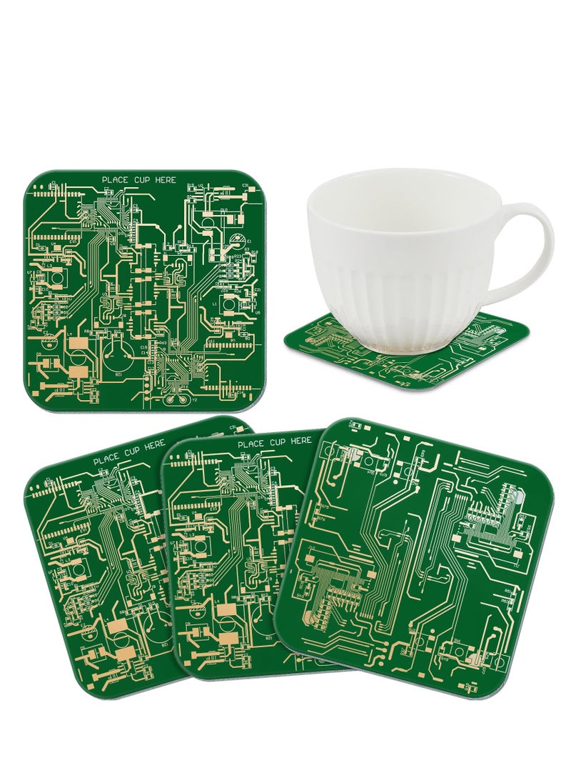 KASTWAVE PCB Coasters, 4 Pcs Circuit Board Coasters, Funny Coasters Desk Decor, Men Funny Drink Coasters with Anti-Slip Pad, for Coffee Table Geeks Engineer Boyfriend Dads Gifts, Green  - Image 1