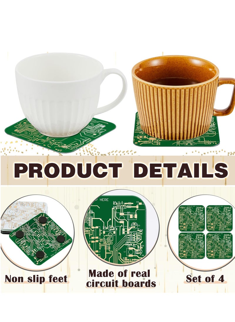 KASTWAVE PCB Coasters, 4 Pcs Circuit Board Coasters, Funny Coasters Desk Decor, Men Funny Drink Coasters with Anti-Slip Pad, for Coffee Table Geeks Engineer Boyfriend Dads Gifts, Green  - Image 4
