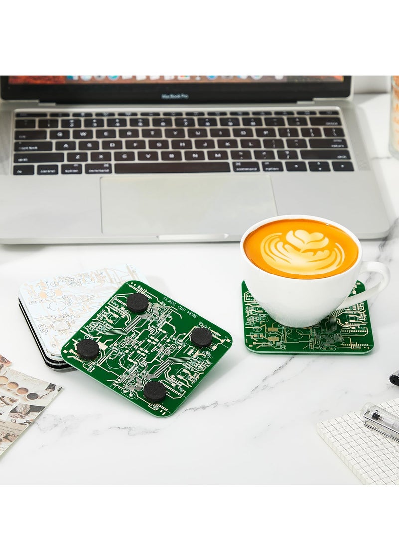 KASTWAVE PCB Coasters, 4 Pcs Circuit Board Coasters, Funny Coasters Desk Decor, Men Funny Drink Coasters with Anti-Slip Pad, for Coffee Table Geeks Engineer Boyfriend Dads Gifts, Green  - Image 3