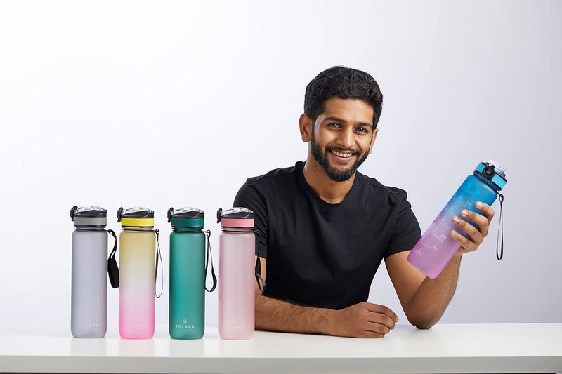 SOLARA Unbreakable Water Bottle 1 Litre with Motivational Time Marker, Leakproof Durable BPA-Free Non-Toxic Water bottle for office,Water bottle for gym | Detoxing eBook included | Hunter Green | with Motivational Time Marker - Image 2