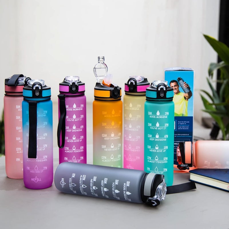SOLARA Unbreakable Water Bottle 1 Litre with Motivational Time Marker, Leakproof Durable BPA-Free Non-Toxic Water bottle for office,Water bottle for gym | Detoxing eBook included | Hunter Green | with Motivational Time Marker - Image 3