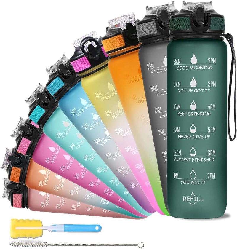 SOLARA Unbreakable Water Bottle 1 Litre with Motivational Time Marker, Leakproof Durable BPA-Free Non-Toxic Water bottle for office,Water bottle for gym | Detoxing eBook included | Hunter Green | with Motivational Time Marker - Image 1