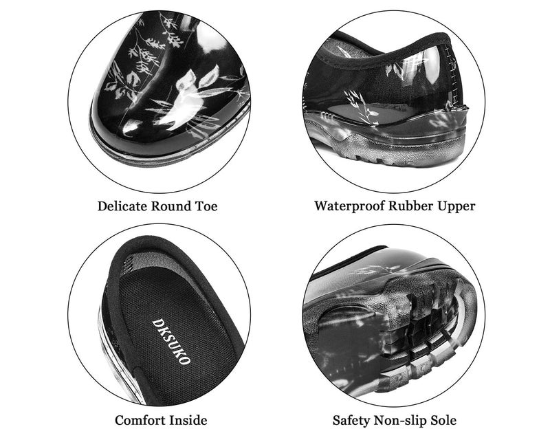 DKSUKO Waterproof Garden Shoe for Women Outdoor Slip-On Rain Boots Short Ankle Work Shoes and Garden Clogs with Comfort Insole(Tree Leaf,8) - Image 5