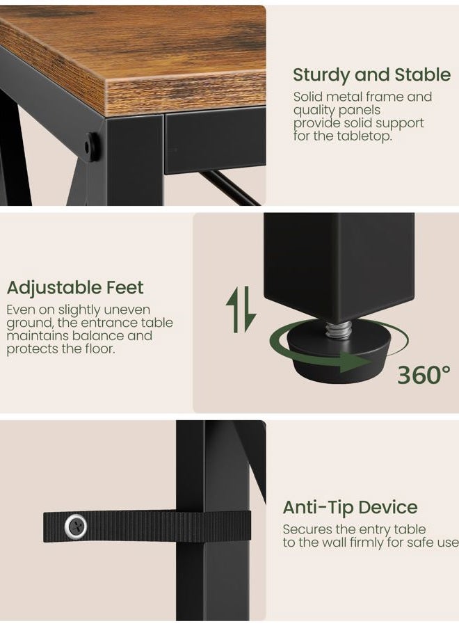CHOEZON Console Table with Charging Station, 3-Tier Entryway Table, Industrial Sofa Desk, Hallway Desk with 2 AC Outlets and 2 USB Ports Metal Frame, Rustic Brown and Black TXG01UBF - Image 4