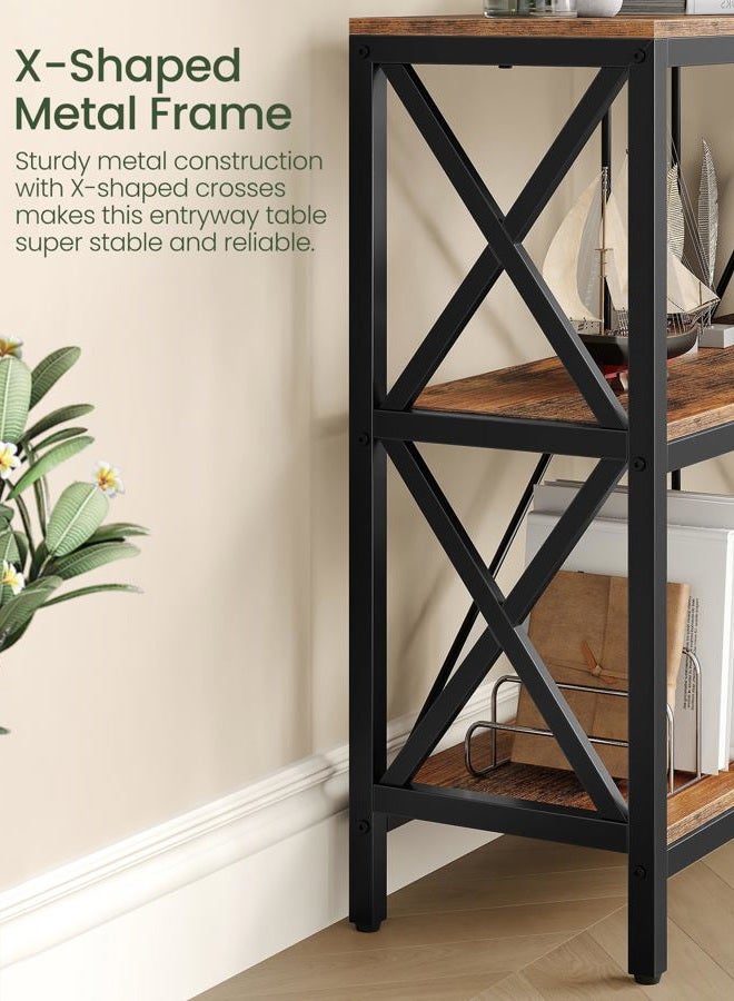 CHOEZON Console Table with Charging Station, 3-Tier Entryway Table, Industrial Sofa Desk, Hallway Desk with 2 AC Outlets and 2 USB Ports Metal Frame, Rustic Brown and Black TXG01UBF - Image 5