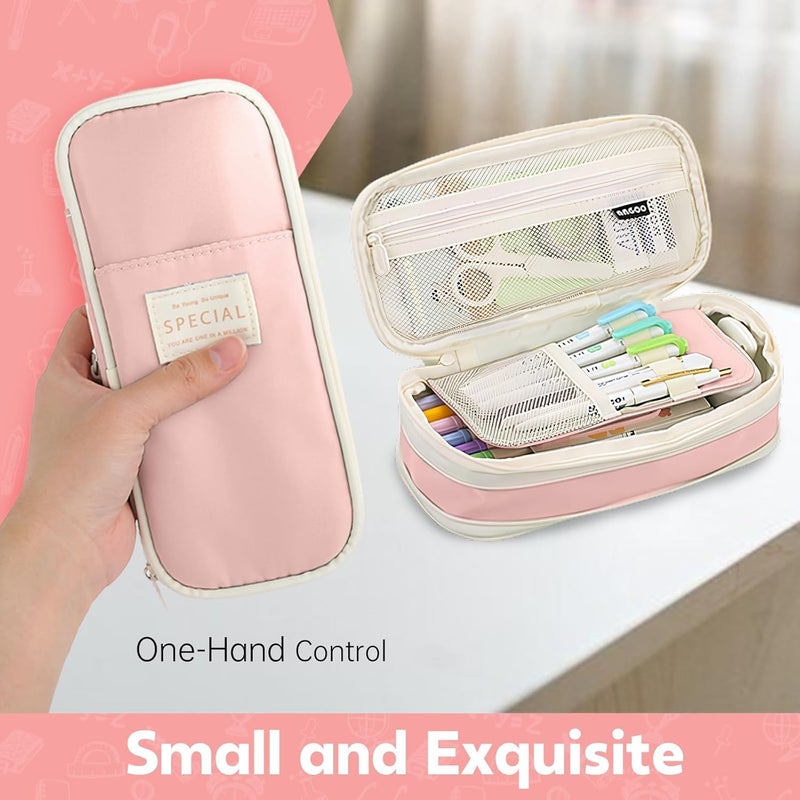 PRANIJ Cute Aesthetic Large Capacity Expandable Pencil Case Pouch with Zipper Portable Office Stationery Desk Organizer for School Collage Boys Girls Adults Women Men (Baby Pink) - Image 4