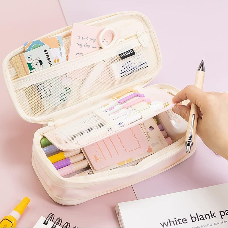 PRANIJ Cute Aesthetic Large Capacity Expandable Pencil Case Pouch with Zipper Portable Office Stationery Desk Organizer for School Collage Boys Girls Adults Women Men (Baby Pink) - Image 2