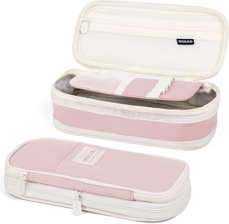 PRANIJ Cute Aesthetic Large Capacity Expandable Pencil Case Pouch with Zipper Portable Office Stationery Desk Organizer for School Collage Boys Girls Adults Women Men (Baby Pink) - Image 1