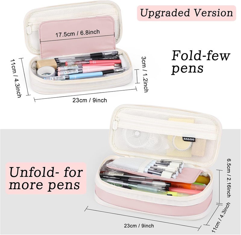 PRANIJ Cute Aesthetic Large Capacity Expandable Pencil Case Pouch with Zipper Portable Office Stationery Desk Organizer for School Collage Boys Girls Adults Women Men (Baby Pink) - Image 3