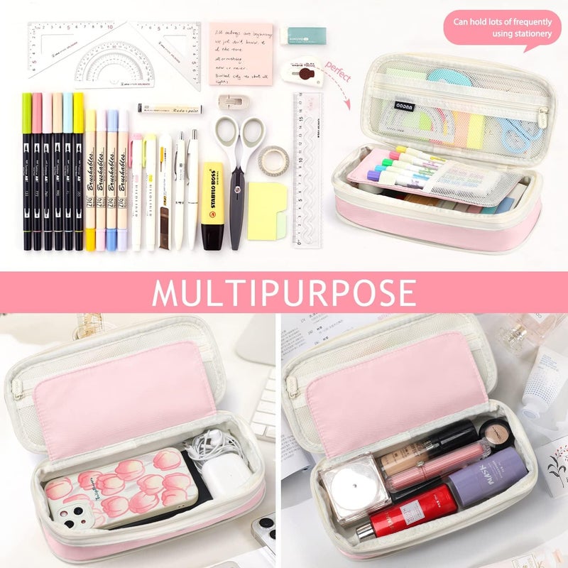PRANIJ Cute Aesthetic Large Capacity Expandable Pencil Case Pouch with Zipper Portable Office Stationery Desk Organizer for School Collage Boys Girls Adults Women Men (Baby Pink) - Image 5