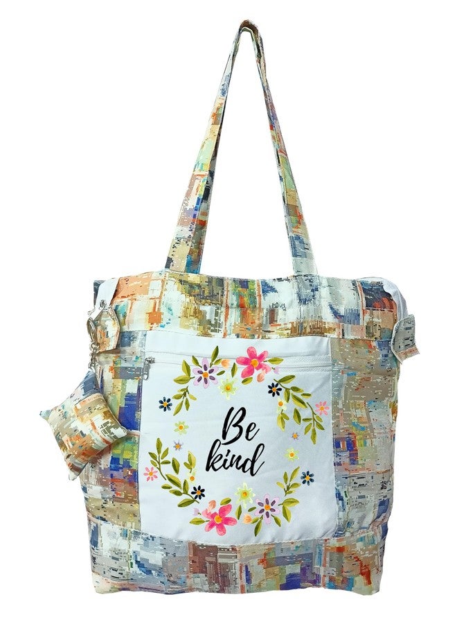 Shipra Tote Bags for Women, Stylish Cotton Handbags, BE KIND Design Tote Bag for College, Hand bag for women stylish (WHITE COLOR SET OF 1) - Image 1