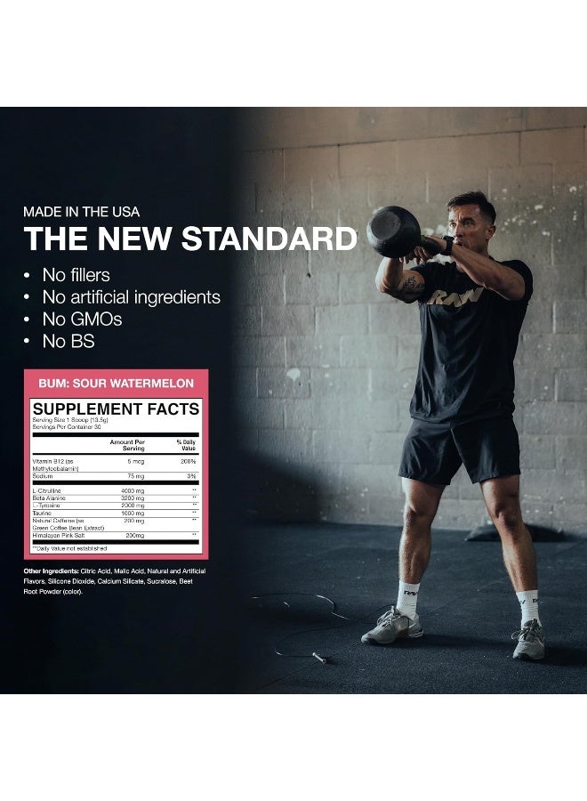 Raw مكمل غذائي أساسي قبل التمرين لتعزيز الطاقة والتركيز وزيادة العضلات بنكهة البطيخ، 30 وجبة - Image 4
