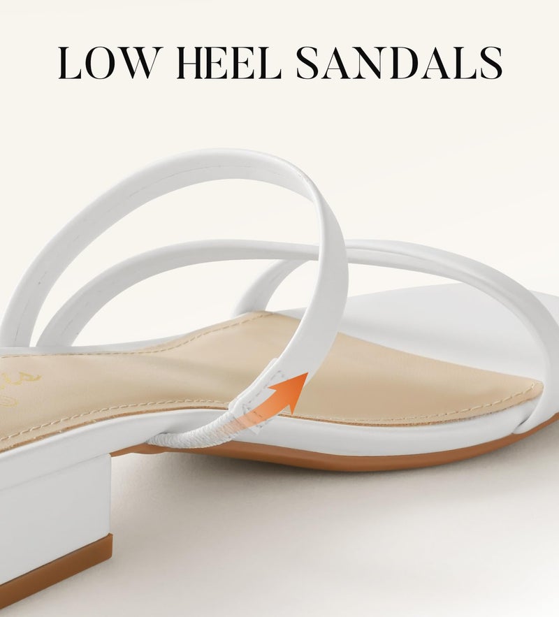 Ankis Women White Heels-Sandals for Women 2025 Strappy Square Open Toe Low 1 Inch Chunky Block Slip on Heeled Sandal Mule - Image 5