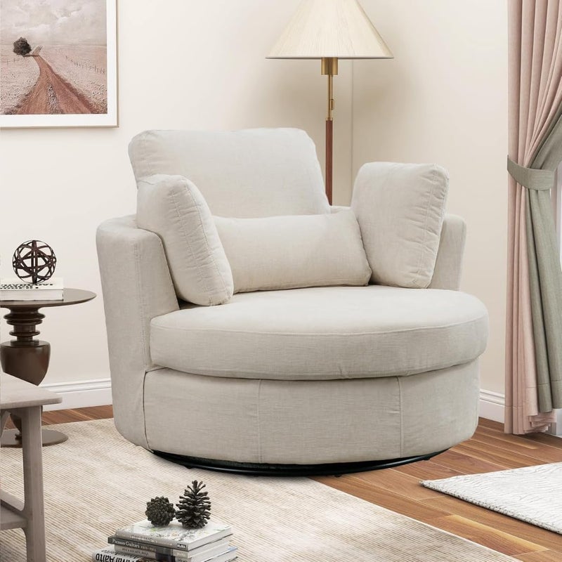 Comfynest Round Swivel Accent Sofa with 4 Pillows - Image 1