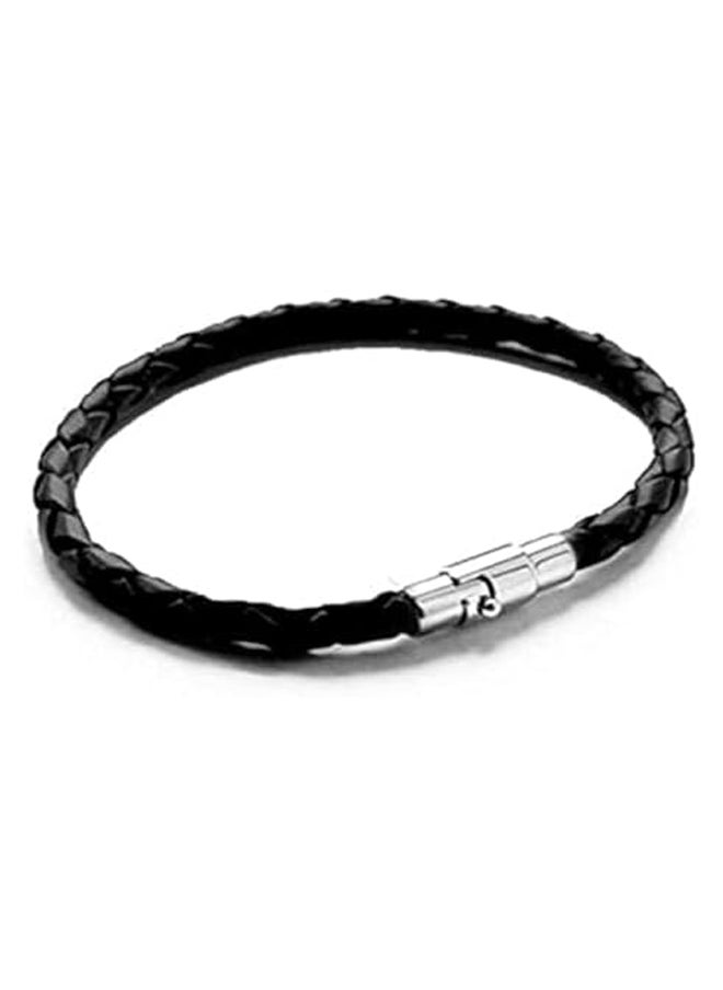 Generic Men's Black Leather Bracelet with Stainless Steel Magnetic Clasp  - Image 1