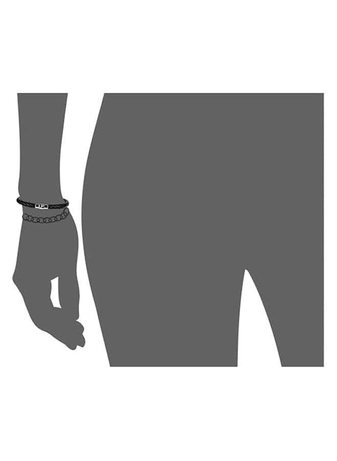 Generic Men's Black Leather Bracelet with Stainless Steel Magnetic Clasp  - Image 2