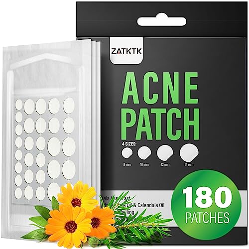 ZATKTK Acne Pimple Patch 180 Counts 4 Sizes Invisible Hydrocolloid Acne Patch with Tea Tree Oil  Calendula Oil Acne Spot Patch Zit Patches for Face