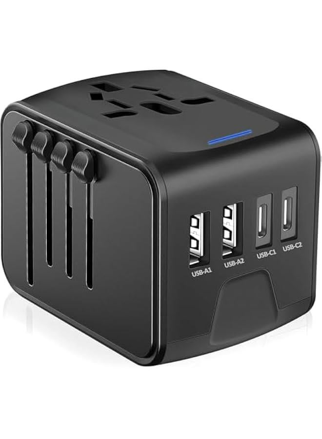 جيه ام فون محول قابس سفر عالمي 5 في 1، محول قابس سفر اوروبي 2×USB-A و2×USB C شاحن حائط مع منفذ تيار متردد عالمي، محول طاقة دولي لاوروبا والولايات المتحدة الامريكية والمملكة المتحدة واستراليا واسيا  - Image 1
