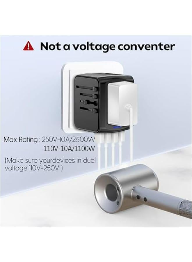 جيه ام فون محول قابس سفر عالمي 5 في 1، محول قابس سفر اوروبي 2×USB-A و2×USB C شاحن حائط مع منفذ تيار متردد عالمي، محول طاقة دولي لاوروبا والولايات المتحدة الامريكية والمملكة المتحدة واستراليا واسيا  - Image 3