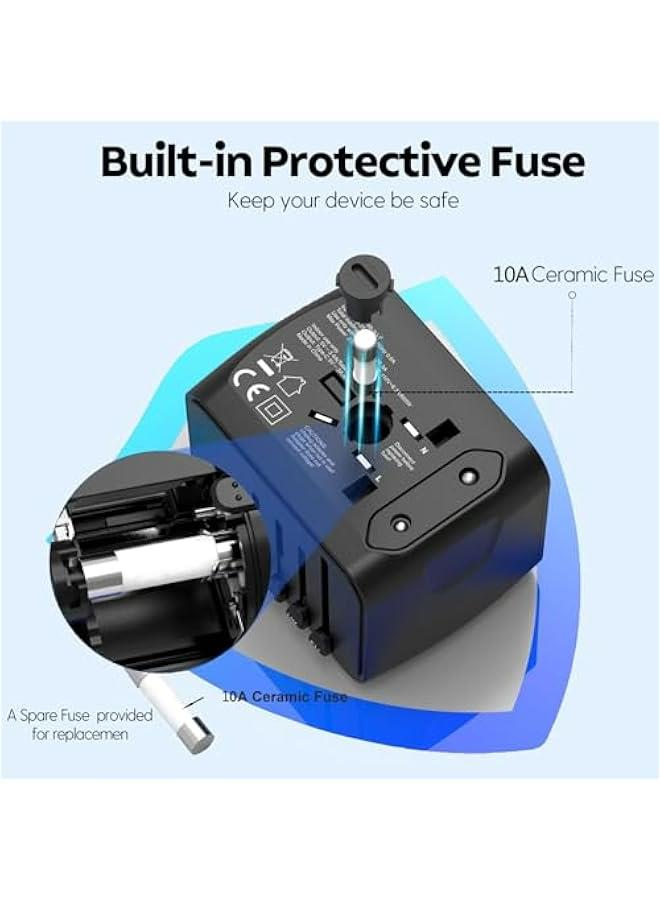 جيه ام فون محول قابس سفر عالمي 5 في 1، محول قابس سفر اوروبي 2×USB-A و2×USB C شاحن حائط مع منفذ تيار متردد عالمي، محول طاقة دولي لاوروبا والولايات المتحدة الامريكية والمملكة المتحدة واستراليا واسيا  - Image 5