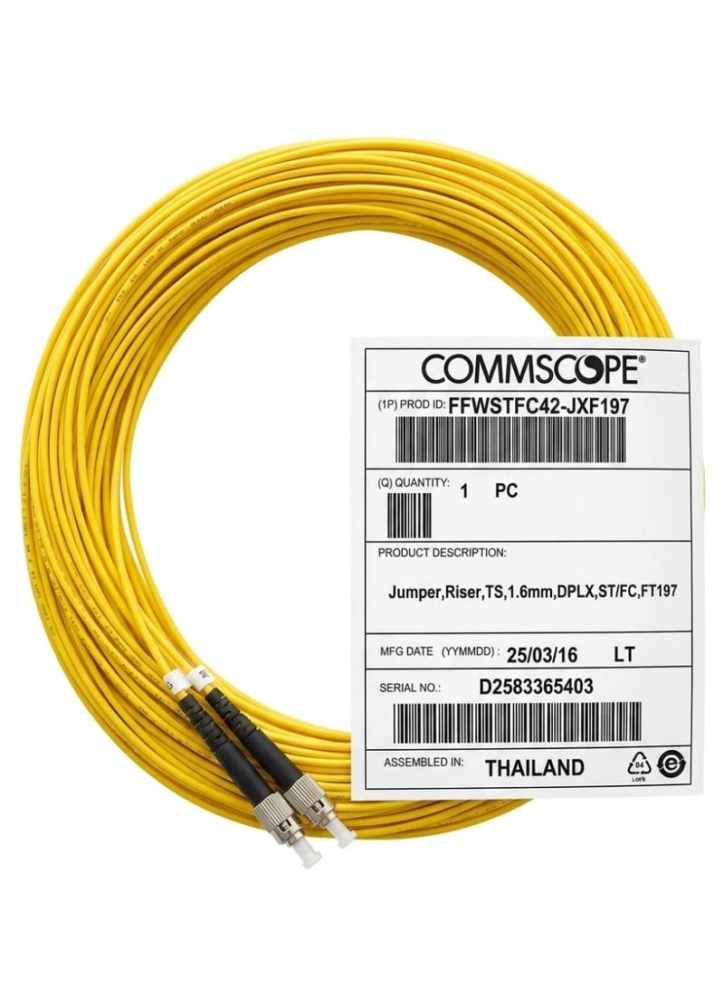 COMMSCOPE Duplex Fiber Optic Jumper Cable, ST/FC Connectors, 1.6mm, 60 Meters, FFWSTFC42-JXF197