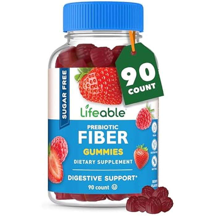 Lifeable Sugar Free Fiber Gummies for Adults | 4g | Great Tasting Fiber Supplement Gummies | Keto Friendly, Gluten Free, Vegan, Non GMO Prebiotic Fiber | for Digestive Health | 90 Gummies - Image 1