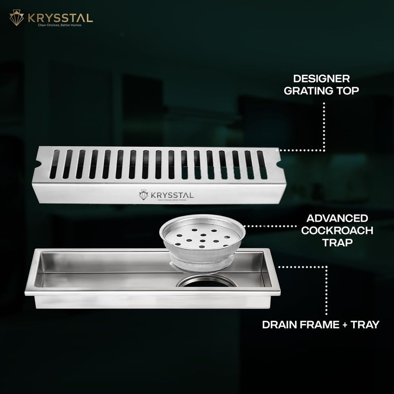 KRYSSTAL Vertiline 304-SS Shower Drain Channel (24x4 Inches) - Image 3