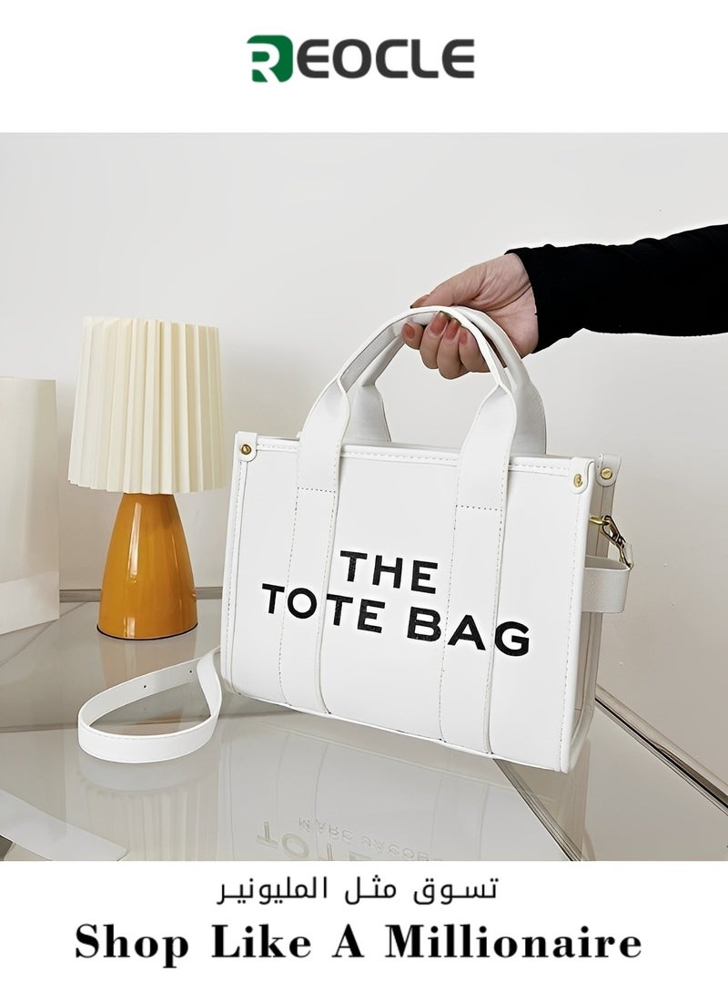 REOCLE Women's Tote Bag with Letter Print Small Satchel Bag Fashion Crossbody Purse Mini Stylish Handbag for Travel & Work & Everyday - Image 1