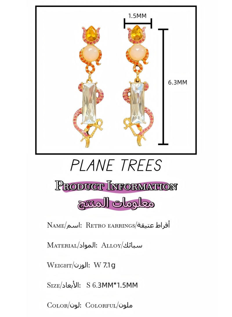 PLANE TREES Royal Dangle Earrings – Gold Drop Design with Yellow Citrine, Pink Crystal, and Long Clear Gem – Luxury Statement Jewelry for Wedding, Eid, Gala Look - Image 3