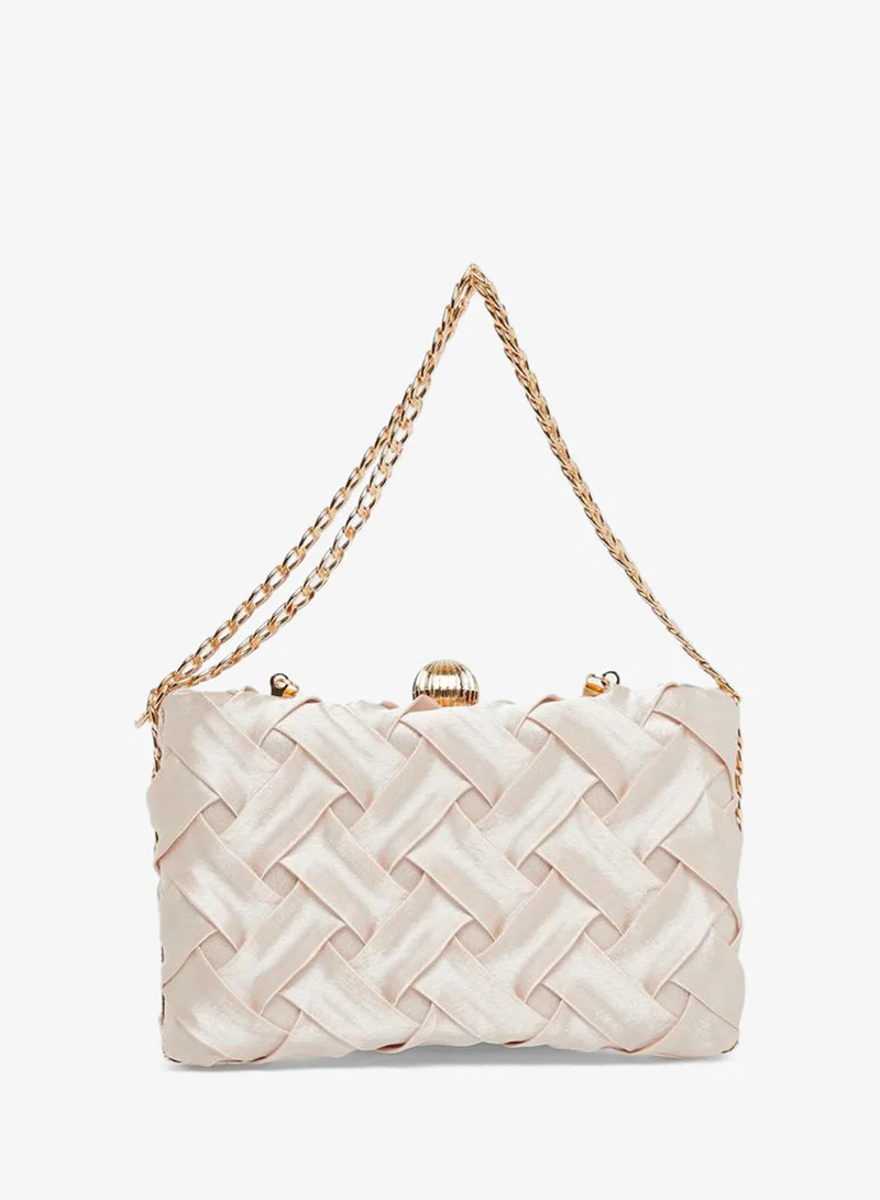 Styli Women Satin Cross Detail Chain Clutch