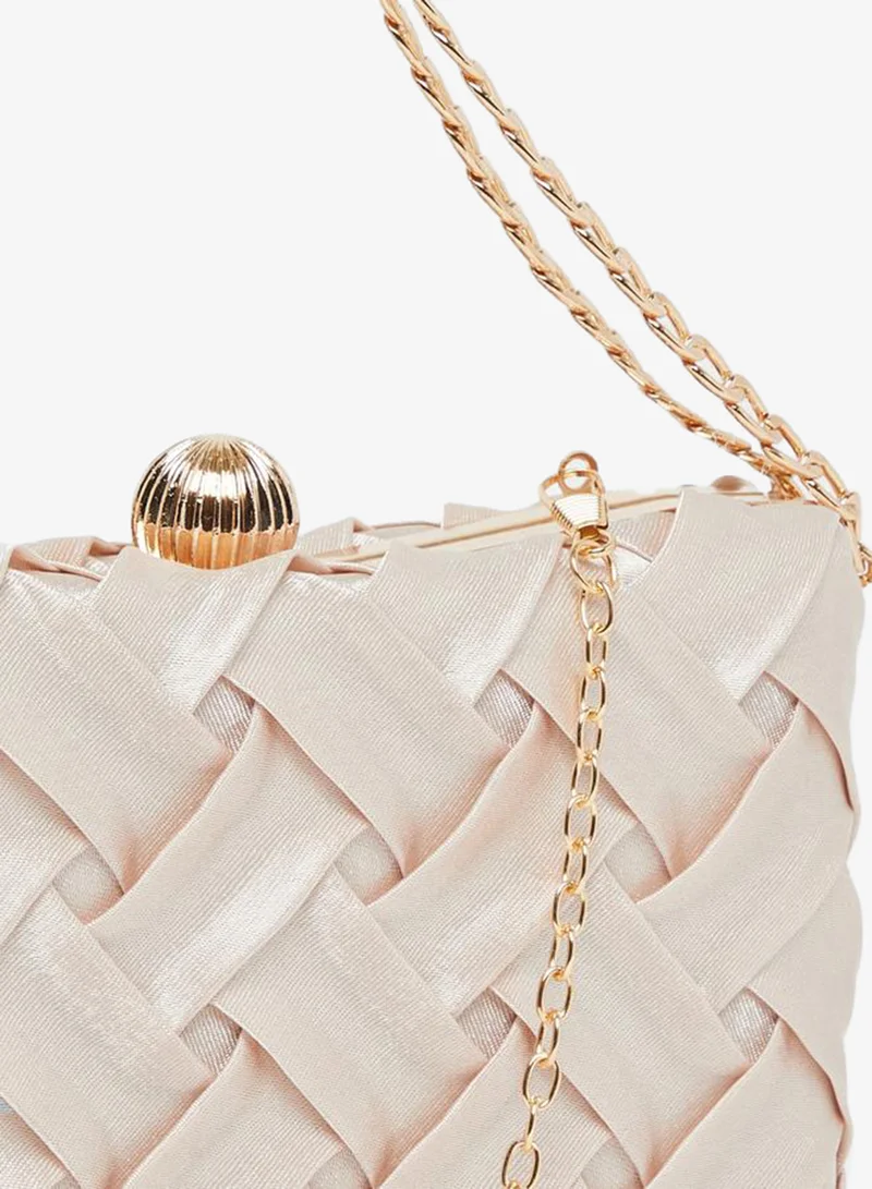 Styli Women Satin Cross Detail Chain Clutch