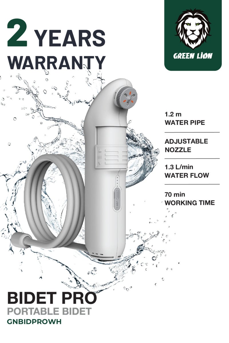 GREEN LION Portable Bidet Pro 6000 RPM with 2 Spray Modes & 70 Minutes Working Time / Adjustable Nozzle / 1.3 L/min Water Flow / Type-C Charging / IPX6 Waterproof - White - Image 1