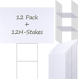 PLULON PLULON 12 Pcs Blank Yard Writing Boards Yard Lawn Signs with H-Stakes, 18 x 12 Inches White Lawn Signs for Garage Sale  - Image 1
