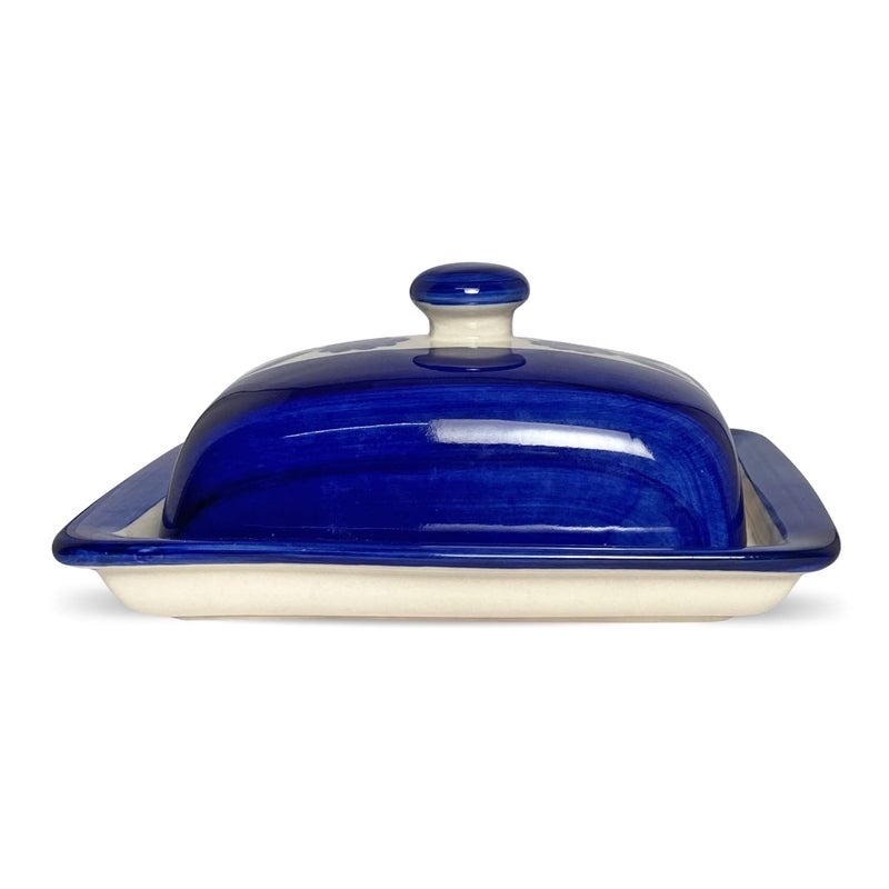 CERAMIC DINING Ceramic Dining Royal Blue Floral Print Ceramic Butter Dish with Lid 8 Inches Butter Serving Set  - Image 5