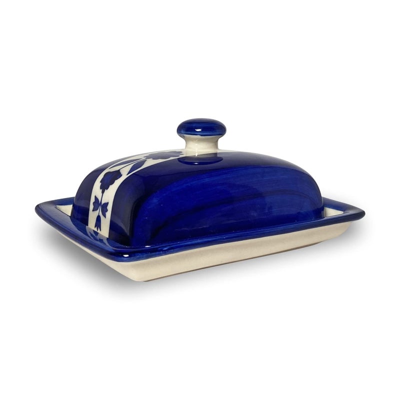 CERAMIC DINING Ceramic Dining Royal Blue Floral Print Ceramic Butter Dish with Lid 8 Inches Butter Serving Set  - Image 2