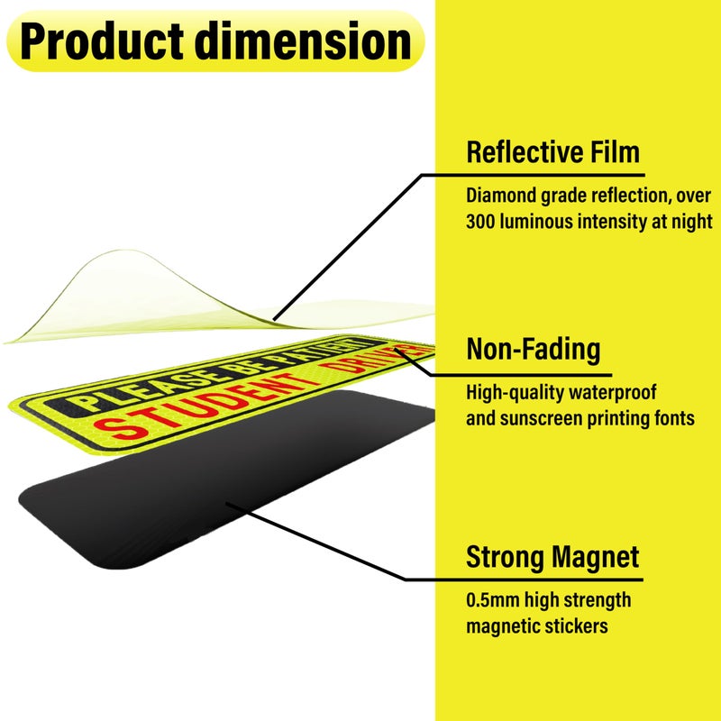 BFXM 4 PCS Student Driver Magnet for Car, New Driver Magnet for Car, Please Be Patient Funny Magnetic Student Driver,Reusable Movable Reflective Safety Warning Bumper Magnets - Image 3