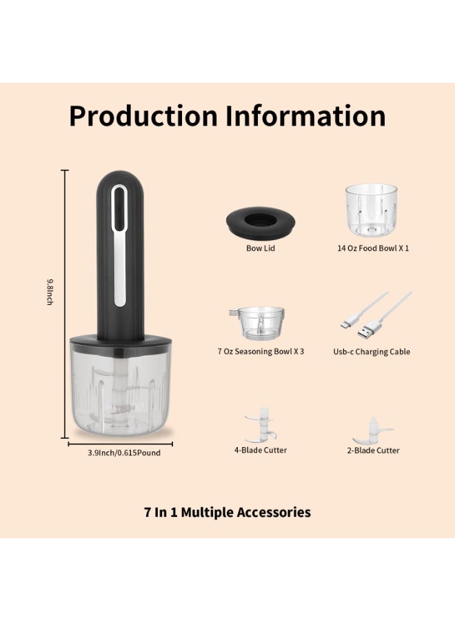 عام جهاز تقطيع الطعام اللاسلكي الصغير، مطحنة لحم كهربائية مدمجة قابلة للشحن عبر USB، مع 4 كؤوس و2 قطاعة، لأطعمة الأطفال في المطبخ، لفرم وتقطيع البصل والثوم والفلفل والتوابل. - Image 5