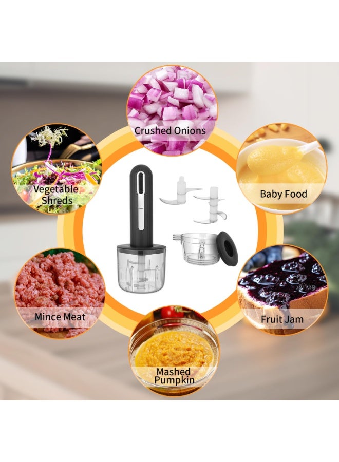 عام جهاز تقطيع الطعام اللاسلكي الصغير، مطحنة لحم كهربائية مدمجة قابلة للشحن عبر USB، مع 4 كؤوس و2 قطاعة، لأطعمة الأطفال في المطبخ، لفرم وتقطيع البصل والثوم والفلفل والتوابل. - Image 4
