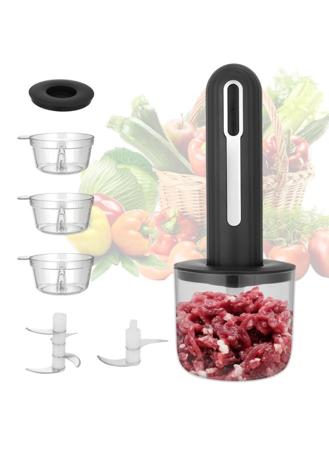 عام جهاز تقطيع الطعام اللاسلكي الصغير، مطحنة لحم كهربائية مدمجة قابلة للشحن عبر USB، مع 4 كؤوس و2 قطاعة، لأطعمة الأطفال في المطبخ، لفرم وتقطيع البصل والثوم والفلفل والتوابل. - Image 1