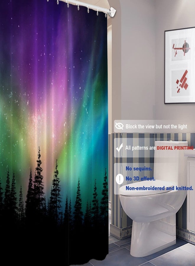 Batmerry Northern Lights Forest Decorative Shower Curtain, Aurora Borealis Cute Long Wide with Rust Proof Grommets for Bathroom Waterproof Washable - Image 2