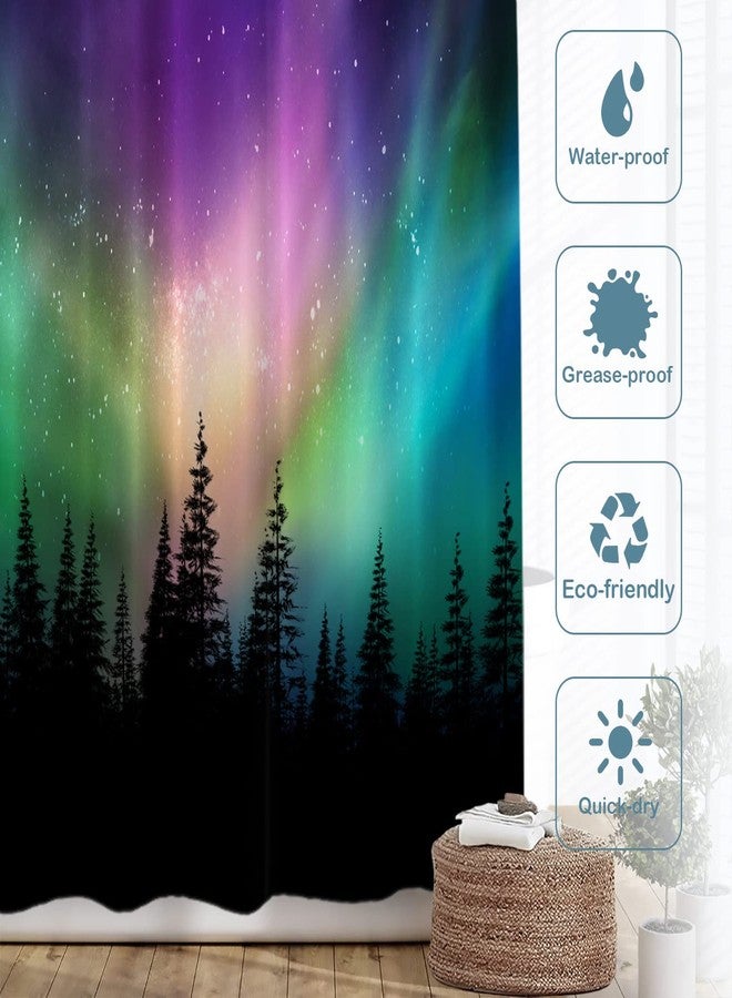 Batmerry Northern Lights Forest Decorative Shower Curtain, Aurora Borealis Cute Long Wide with Rust Proof Grommets for Bathroom Waterproof Washable - Image 3