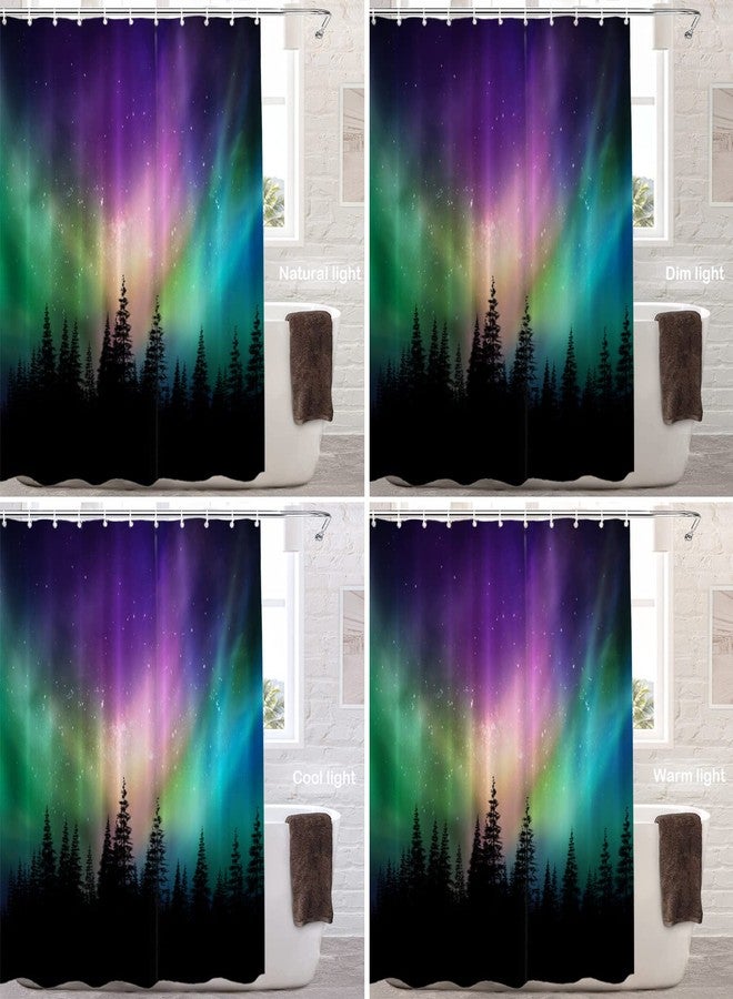 Batmerry Northern Lights Forest Decorative Shower Curtain, Aurora Borealis Cute Long Wide with Rust Proof Grommets for Bathroom Waterproof Washable - Image 4