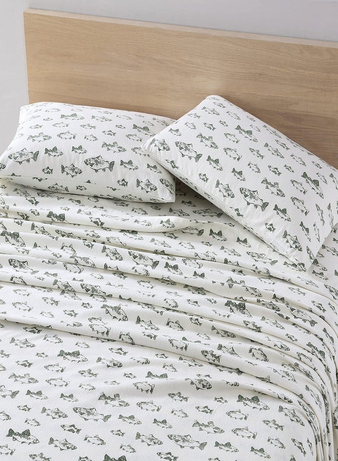 Eddie Bauer - Flannel Collection - Cotton Bedding Sheet Set, Pre-Shrunk & Brushed for Extra Softness, Comfort, and Cozy Feel, Twin, School of Fish,194645 - Image 3