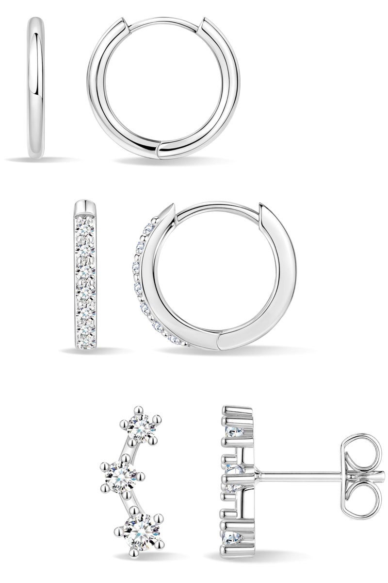 Poxtex Small Sterling Silver Huggie Hoop Earrings Set for Women, Hypoallergenic Trendy Hoops for Multiple Piercings, Dainty Cute Mini Lightweight Cartilage Climber Jewelry Gift for Sensitive Ears - Image 1